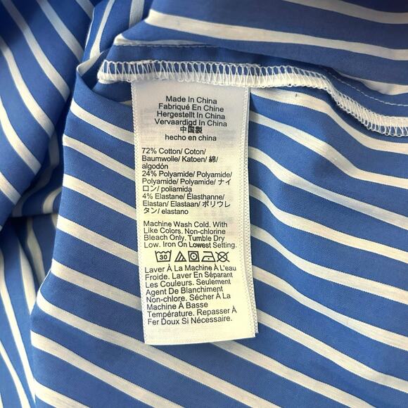 NWT Madewell Square-Neck Puff-Sleeve Shirt in Stripe Blue and White Size 2 - Picture 9 of 9